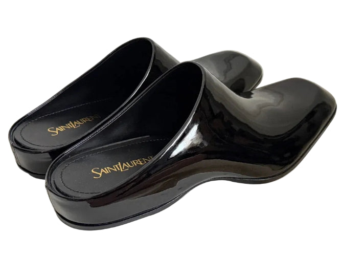 Saint Laurent YSL Quentin Black Patent Backless Mule Loafers