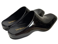 Saint Laurent YSL Quentin Black Patent Backless Mule Loafers