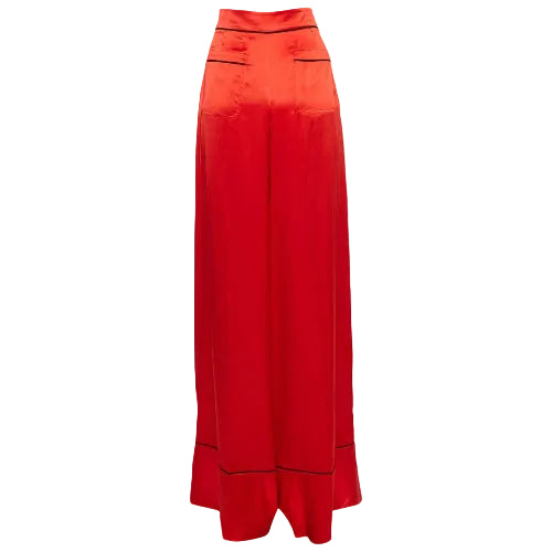 Alexander McQueen Women's Red Silk Wide Leg Pants