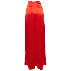Alexander McQueen Women's Red Silk Wide Leg Pants