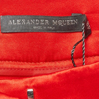 Alexander McQueen Women's Red Silk Wide Leg Pants