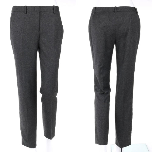 A pair of dark gray wool trousers shown from both the front and back views on a white background.