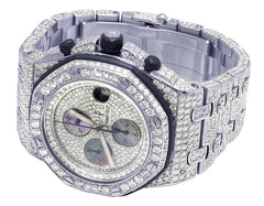 Luxury watch with diamond-studded case on a white background