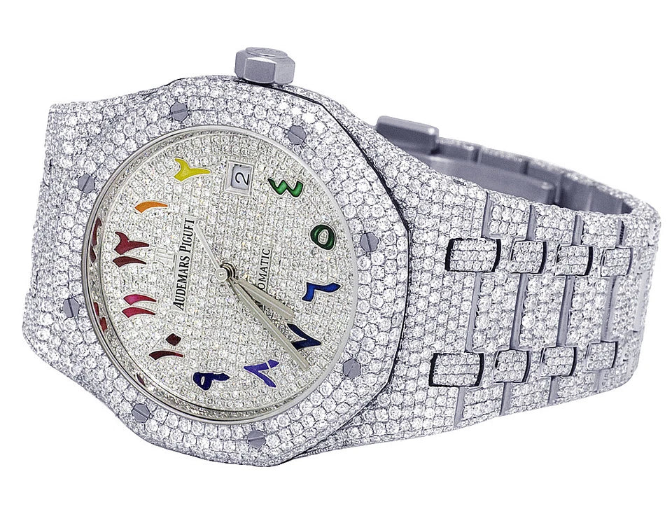 Audemars Piguet Royal Oak 41MM Steel VS Rainbow Dial 33.0 Ct Diamond Watch