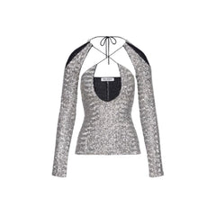 Silver sequin top with long sleeves on a white background