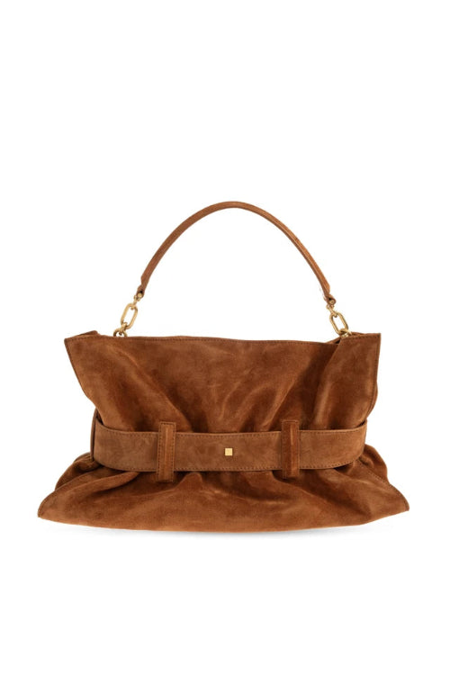 BALMAIN Anthem Small Brown Suede Shoulder Bag NWT