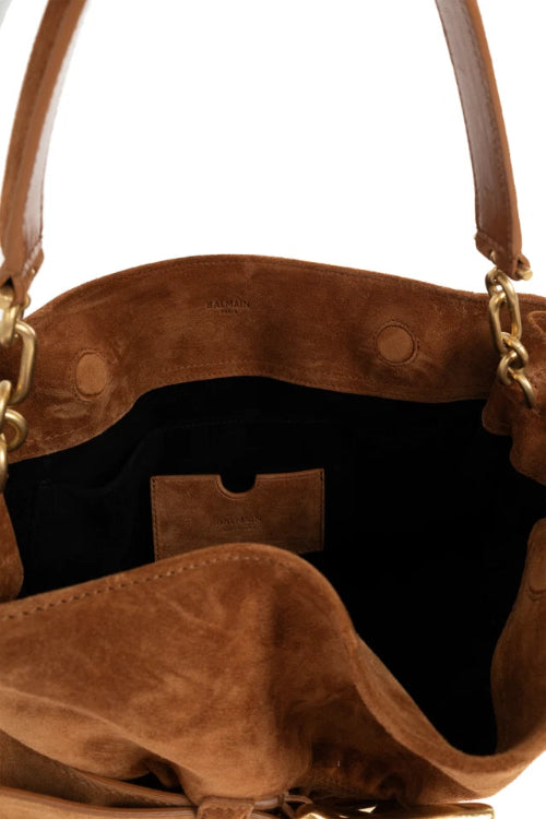 BALMAIN Anthem Small Brown Suede Shoulder Bag NWT