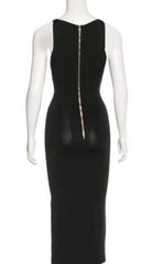 Black dress with a zipper detail on a mannequin against a white background