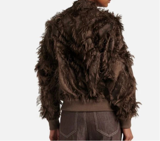 Brunello Cuciinelli Women's Brown Feather-Trimmed Jacket