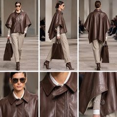 Brunello Cucinelli Women's Leather Cape Jacket Oversized Padded