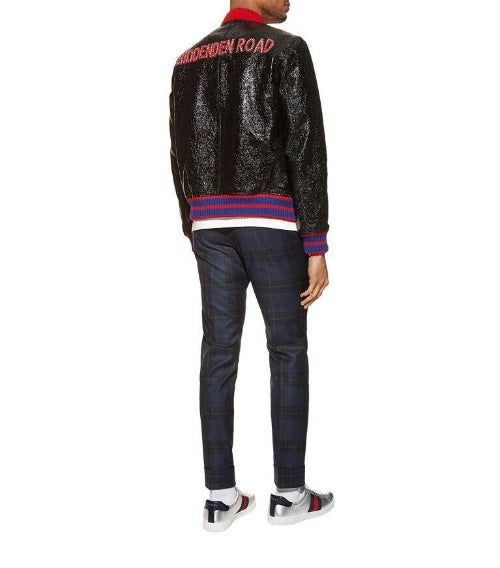 Gucci ‘Biddenden Road’ Crackled Goat Leather Web Bomber Jacket