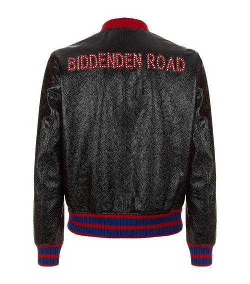 Gucci ‘Biddenden Road’ Crackled Goat Leather Web Bomber Jacket
