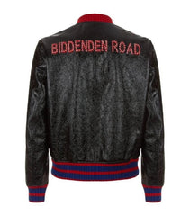 Gucci ‘Biddenden Road’ Crackled Goat Leather Web Bomber Jacket