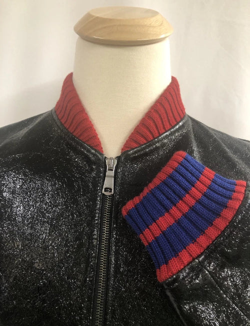 Gucci ‘Biddenden Road’ Crackled Goat Leather Web Bomber Jacket