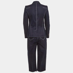 Alexander McQueen Navy Blue Denim Contrast Stitch Pant Suit