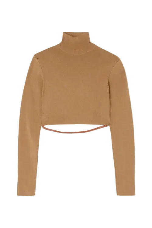 Brown turtleneck sweater on a white background