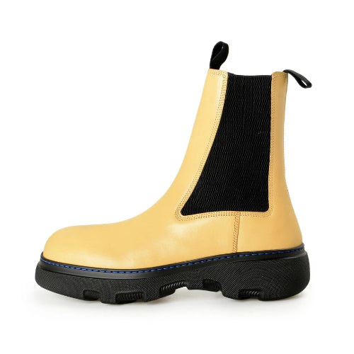 Burberry Men's "Creeper Chelsea" Custard/Beige Leather Boots