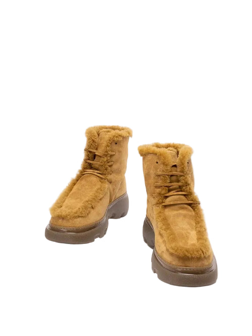 BURBERRY Men's Beige Suede Shearling Boots