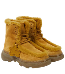 BURBERRY Men's Beige Suede Shearling Boots