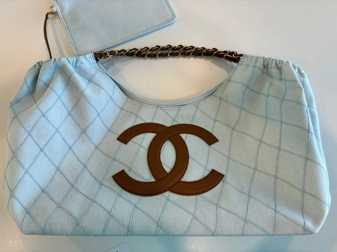 Chanel CC Coco Cabas Beach Tote Hobo Denim Shoulder Bag