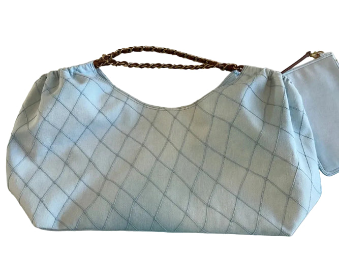 Chanel CC Coco Cabas Beach Tote Hobo Denim Shoulder Bag