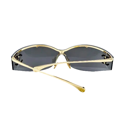 Chanel CHA7187 Shield Sunglasses Gold Frame Black Lens CC Logo Women Italy