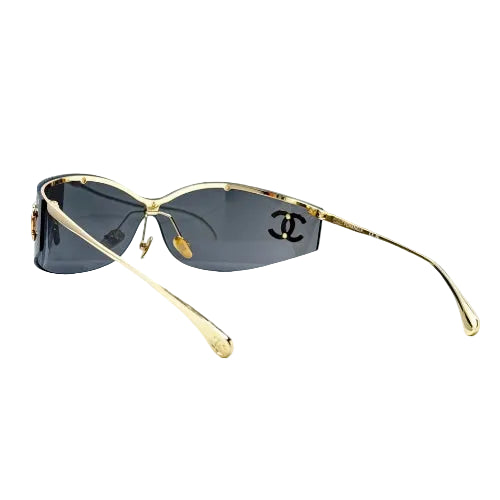 Chanel CHA7187 Shield Sunglasses Gold Frame Black Lens CC Logo Women Italy
