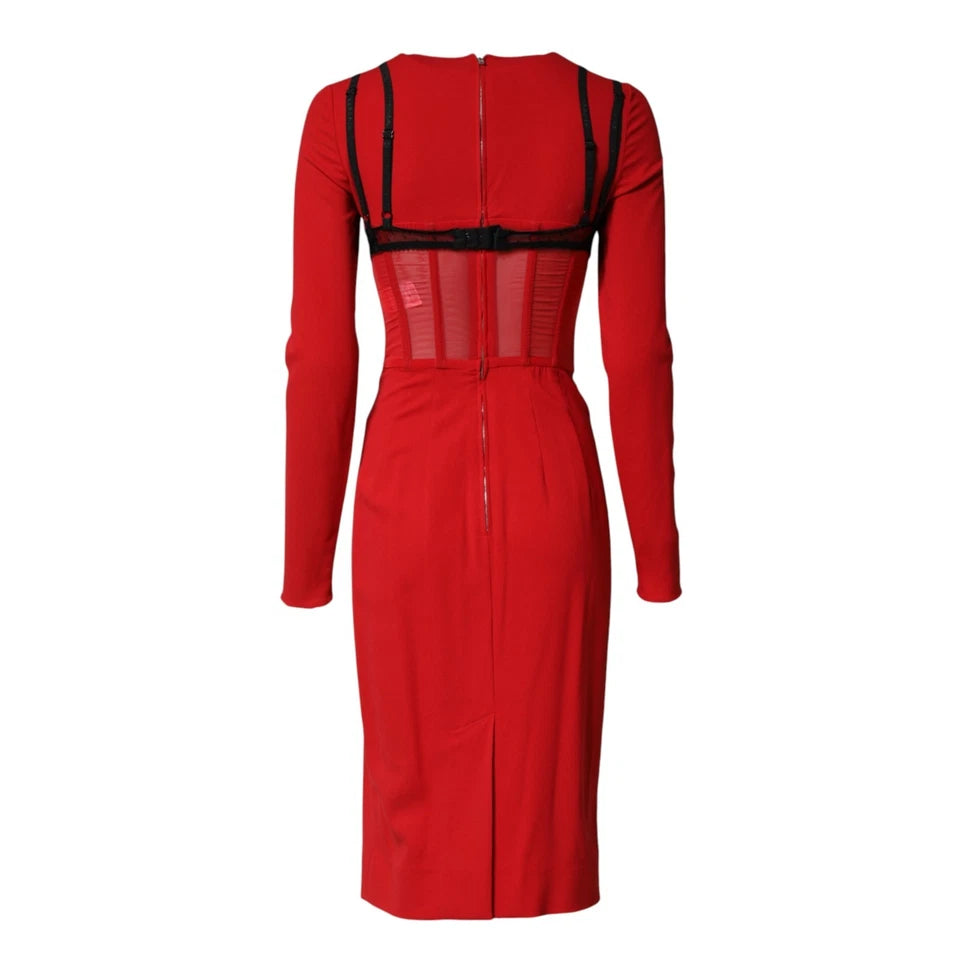 Dolce & Gabbana Black/Red Contrasting Bra Cady Midi Dress