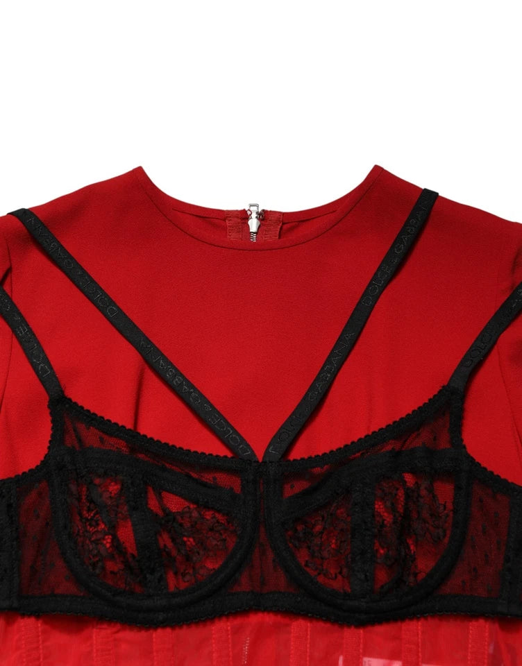 Dolce & Gabbana Black/Red Contrasting Bra Cady Midi Dress