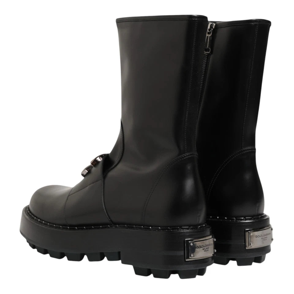 DOLCE & GABBANA DG Plaque Mid Calf Men's Biker Boots