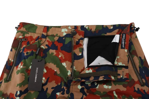Camouflage-patterned bag with visible brand tag on a white background