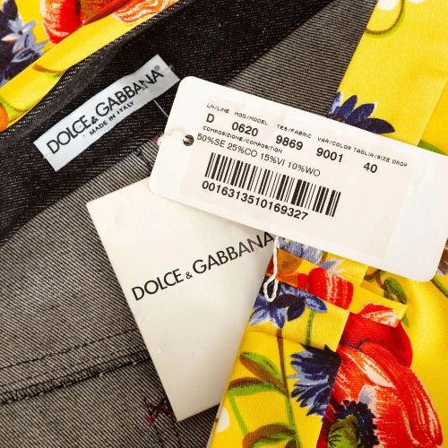 Dolce & Gabbana Floral Print Denim Straight Leg Pants