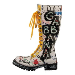 Dolce & Gabbana DG Graffiti Crown Leather Biker Boots