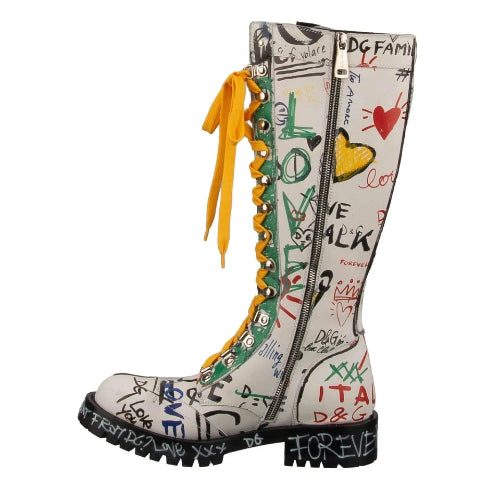 Dolce & Gabbana DG Graffiti Crown Leather Biker Boots
