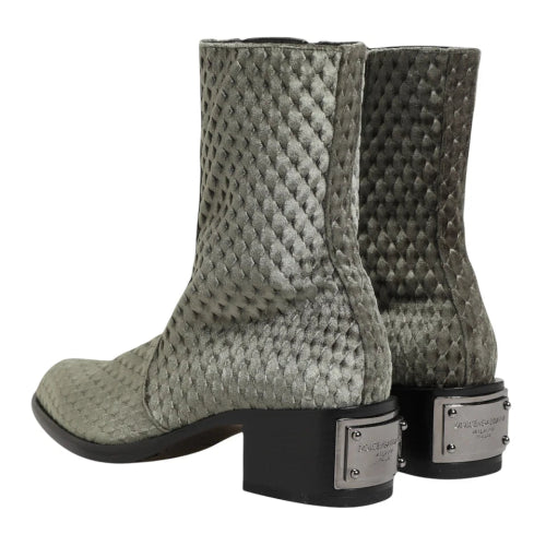 Dolce & Gabbana Gray Velvet Mid-Calf Boots