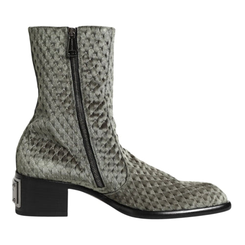 Dolce & Gabbana Gray Velvet Mid-Calf Boots
