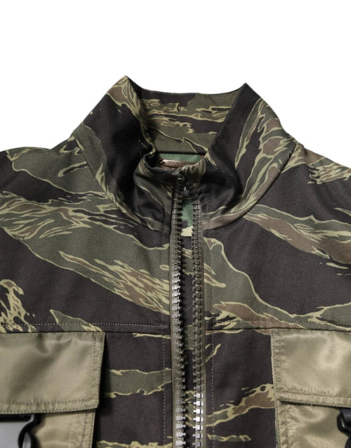 Camouflage jacket with a zipper on a white background