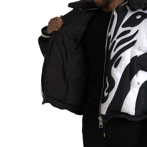 Dolce & Gabbana Black White Stripes Hooded Puffer Coat