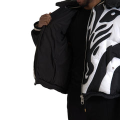 Dolce & Gabbana Black White Stripes Hooded Puffer Coat