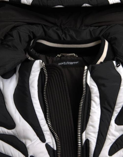 Dolce & Gabbana Black White Stripes Hooded Puffer Coat
