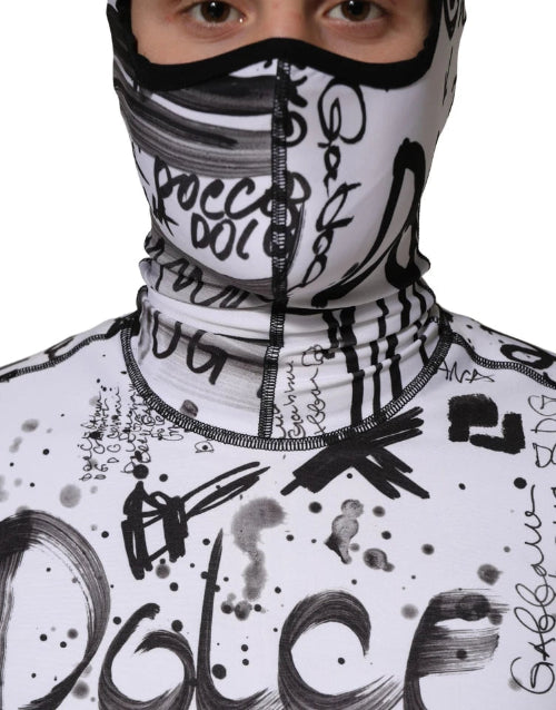 Dolce & Gabbana DG White Jersey Graffiti Print Balaclava Hoodie Sweater