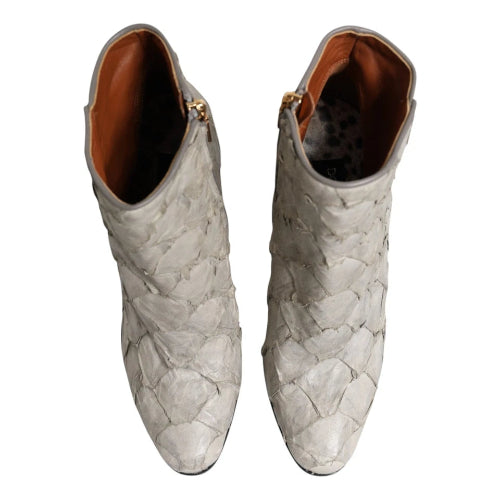 Dolce & Gabbana Off White Leather Ankle Boots