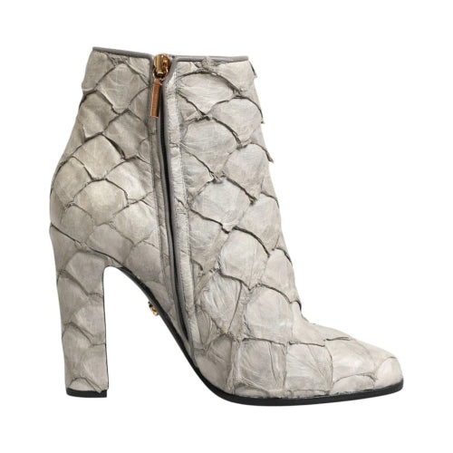 Dolce & Gabbana Off White Leather Ankle Boots