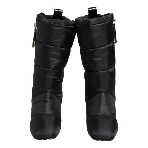 Dolce & Gabbana Black Padded Mid-Calf Logo Heel Boots