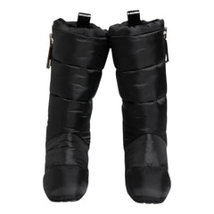 Dolce & Gabbana Black Padded Mid-Calf Logo Heel Boots