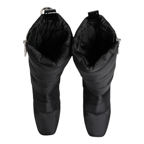 Dolce & Gabbana Black Padded Mid-Calf Logo Heel Boots