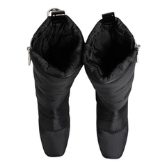 Dolce & Gabbana Black Padded Mid-Calf Logo Heel Boots