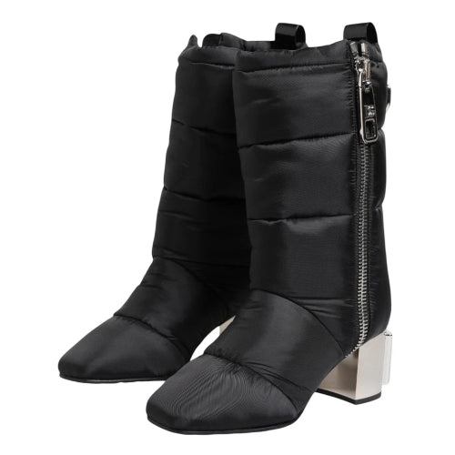 Dolce & Gabbana Black Padded Mid-Calf Logo Heel Boots
