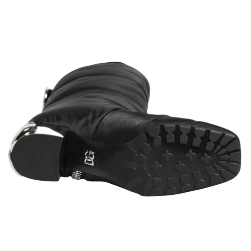 Dolce & Gabbana Black Padded Mid-Calf Logo Heel Boots