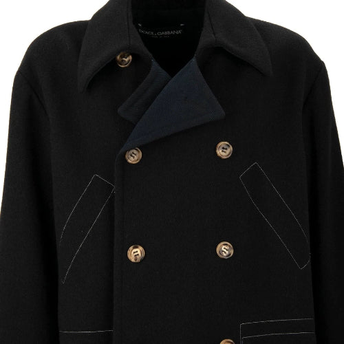 DOLCE & GABBANA Men's Double Breasted Virgin Wool Pea Coat